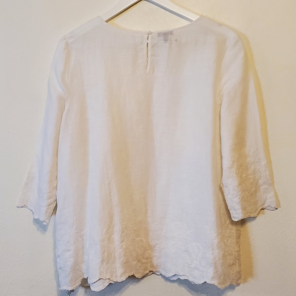 Talbots embroidered linen ¾sleeve scallop-hem top - Picture 6 of 7
